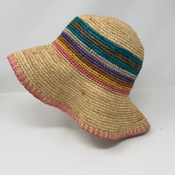 Wyeth Georgia Multicolored Stripes Floppy Straw Hat - Picture 1 of 8